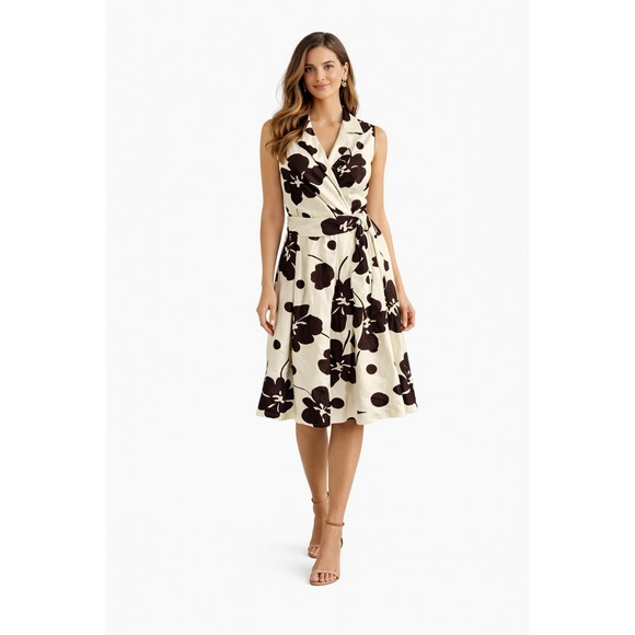 Jessica Howard Dresses & Skirts - JESSICA HOWARD Sleeveless Wrap Dress NWT – Size 6 – Ivory Brown Floral